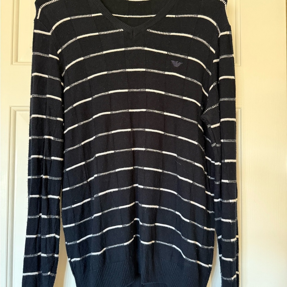 Emporio Armani Black and White V-Neck Sweater